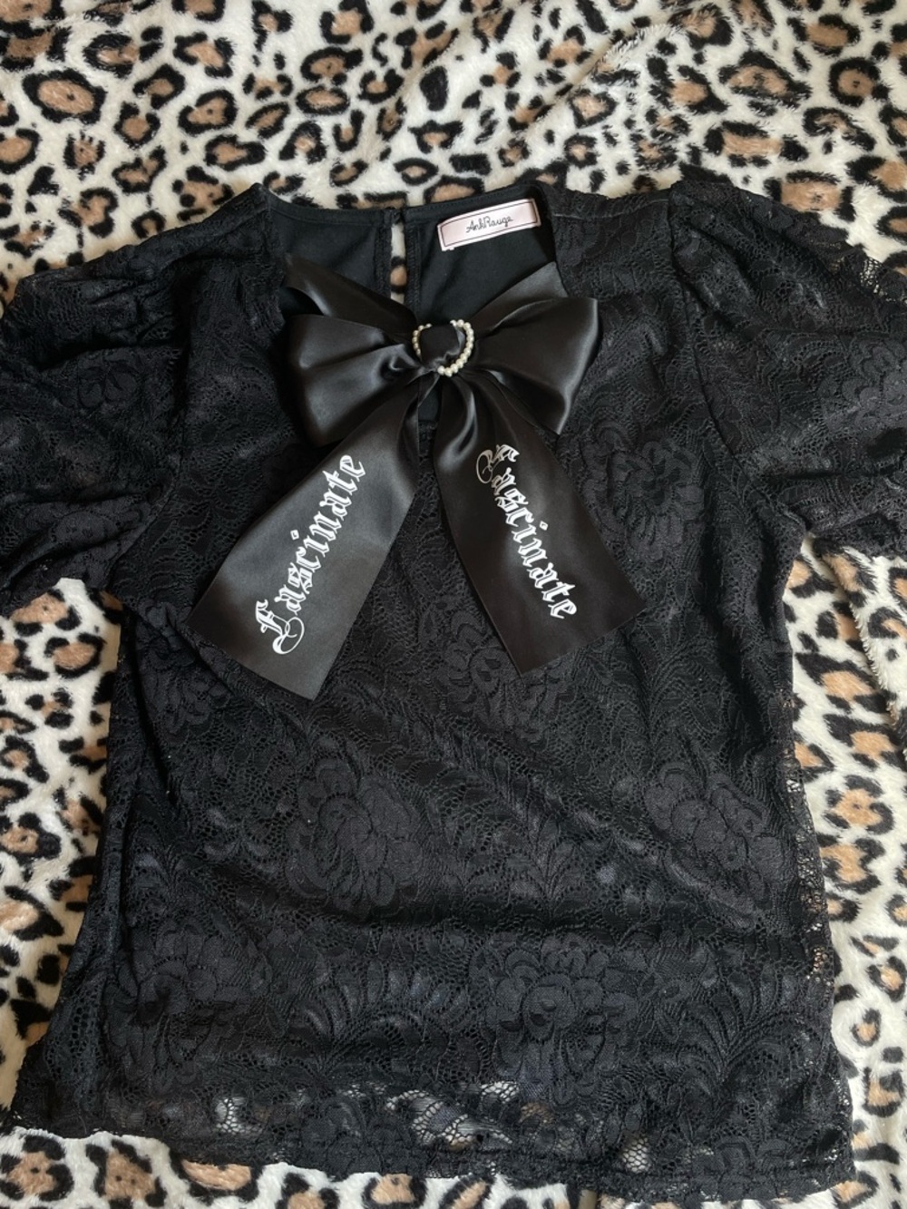 ♡ Black Lace Blouse Short Sleeve With Bow